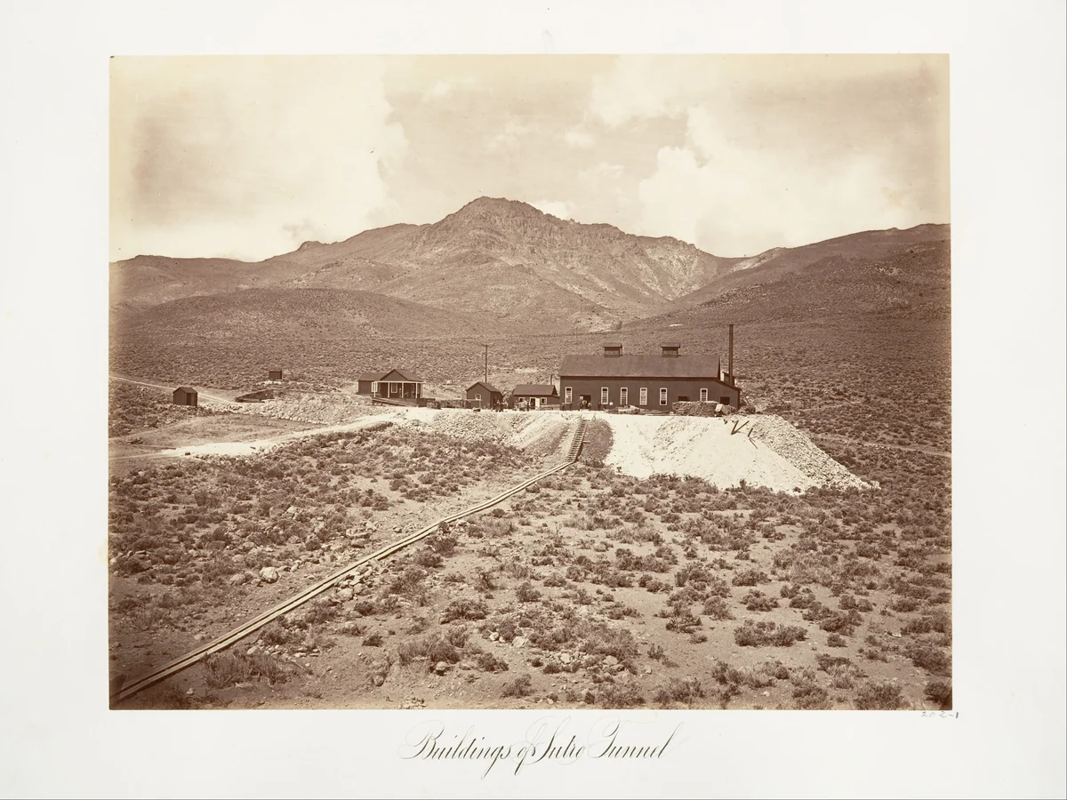 Buildings of Sutro Tunnel by Carleton E. Watkins, photograph, 1875