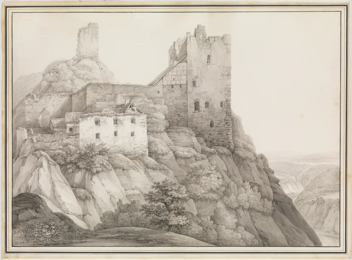 The Ruin of Liebenstein Castle near Bornhofen am Rhein, Seen from the North-West by Christian Georg Schütz, drawing, 1803