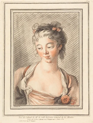 Bust of a Young Woman Looking Down by Louis-Marin Bonnet; François Boucher, print, 1736-1793