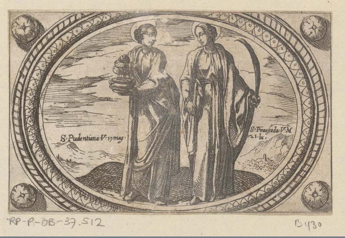 H. Pudentiana en H. Praxedes by Antonio Tempesta, print, 1565-1630