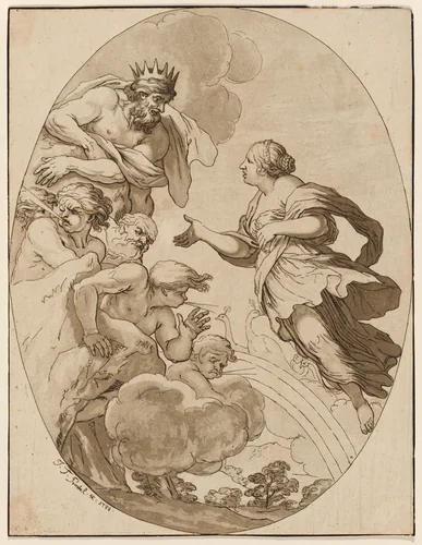 Jupiter and Juno by Johann Gottlieb Prestel; Pietro da Cortona, print, 1788