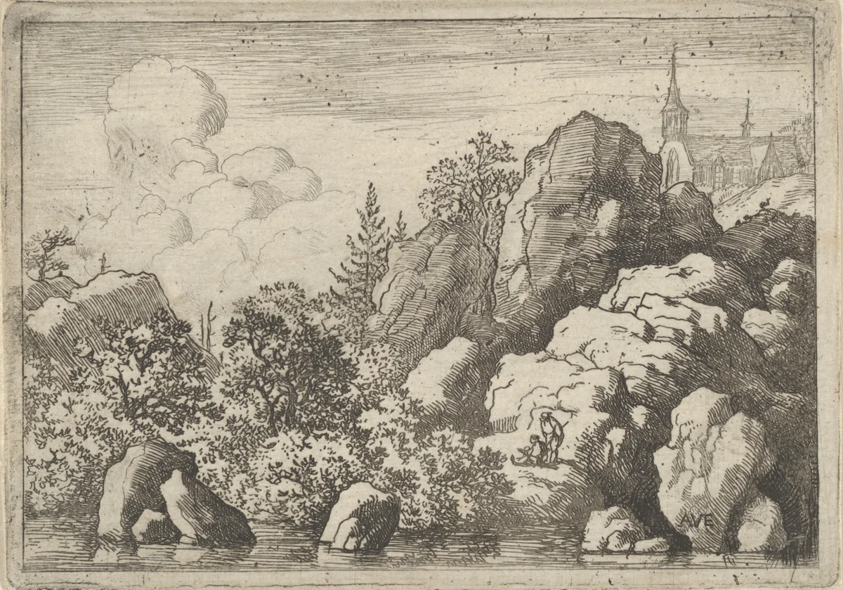 The Church on the Hill by Allart van Everdingen, print, 1621-1675