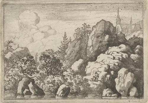 The Church on the Hill by Allart van Everdingen, print, 1621-1675