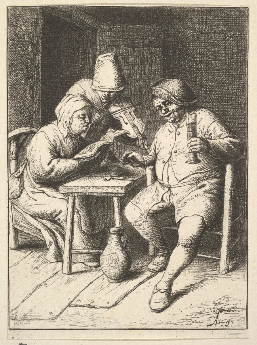 Singing Couple and Violin by Adriaen van Ostade, print, 1610-1685