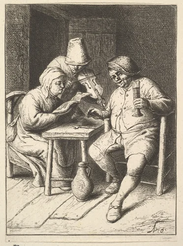 Singing Couple and Violin by Adriaen van Ostade, print, 1610-1685