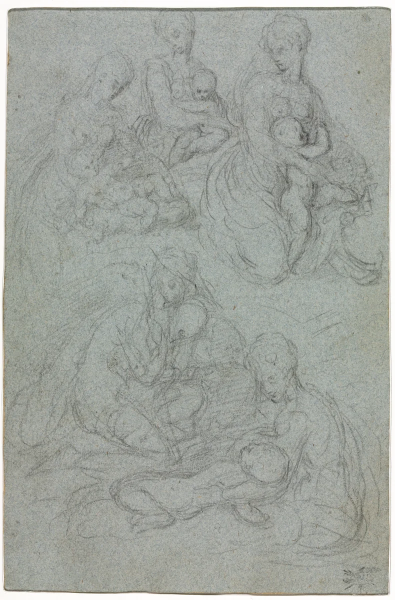 Sketches of Virgin and Child by Giulio Campi, drawing, 1550-1599
