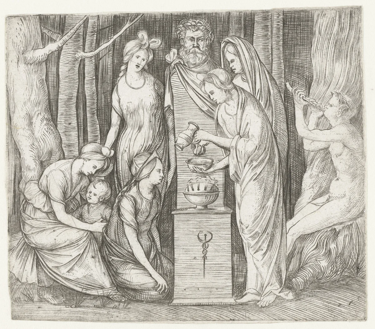 Vrouwen brengen offer aan Priapus by Unknown, print, 1500-1508