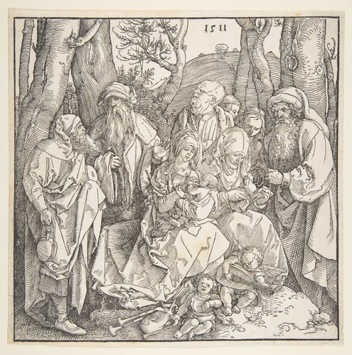 The Holy Kinship with Lute Playing Angels by Albrecht Dürer, print, 1511