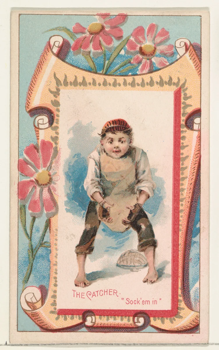 The Catcher, "Sock'em in," from the Terrors of America set (N136) issued by Duke Sons & Co. to promote Honest Long Cut Tobacco by W. Duke, Sons & Co., print, 1888-1889