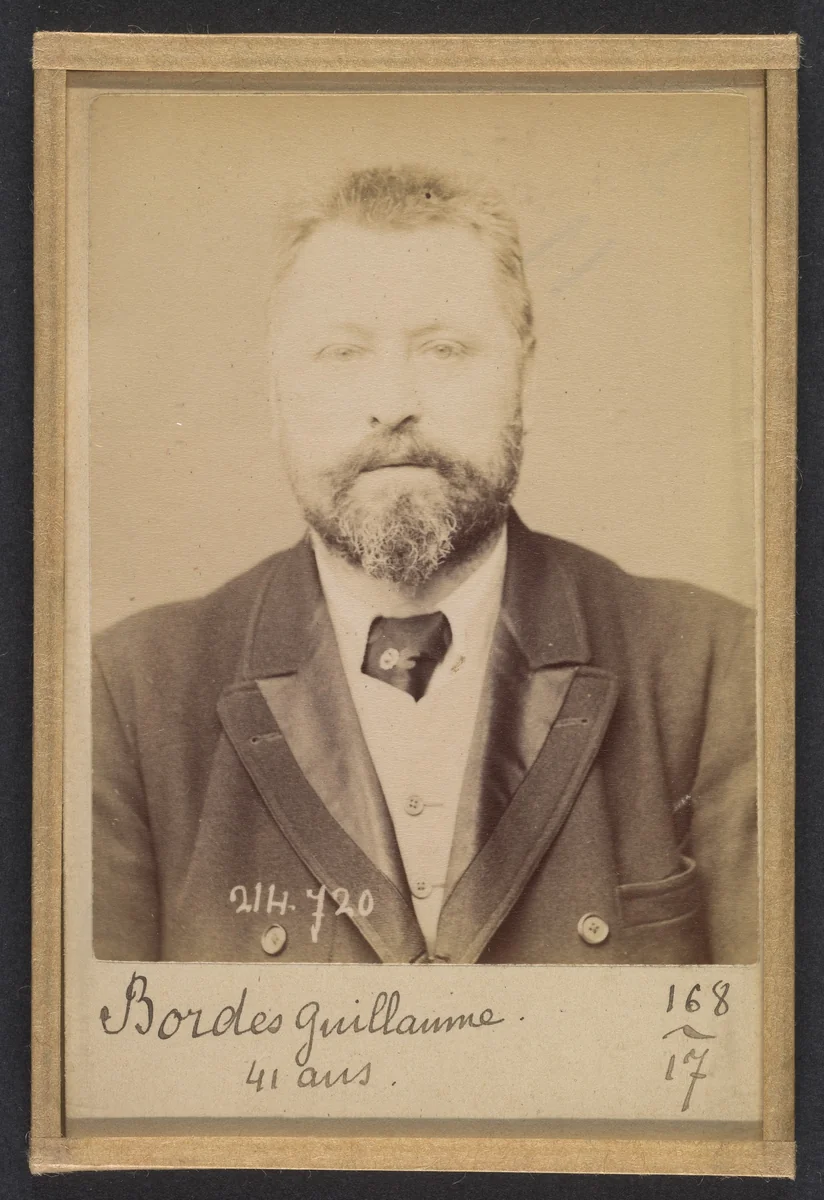 Bordes. Guillaume, Auguste. 40 ans, né à Centrayes (Aveyron). Tailleur. Pas de motif. 29/2/94. by Alphonse Bertillon, photograph, 1894