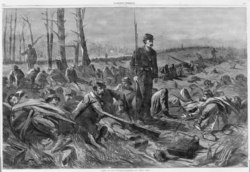 Army of the Potomac – Sleeping on Their Arms (from "Harper's Weekly," Vol. VIII) by Winslow Homer, print, 1864
