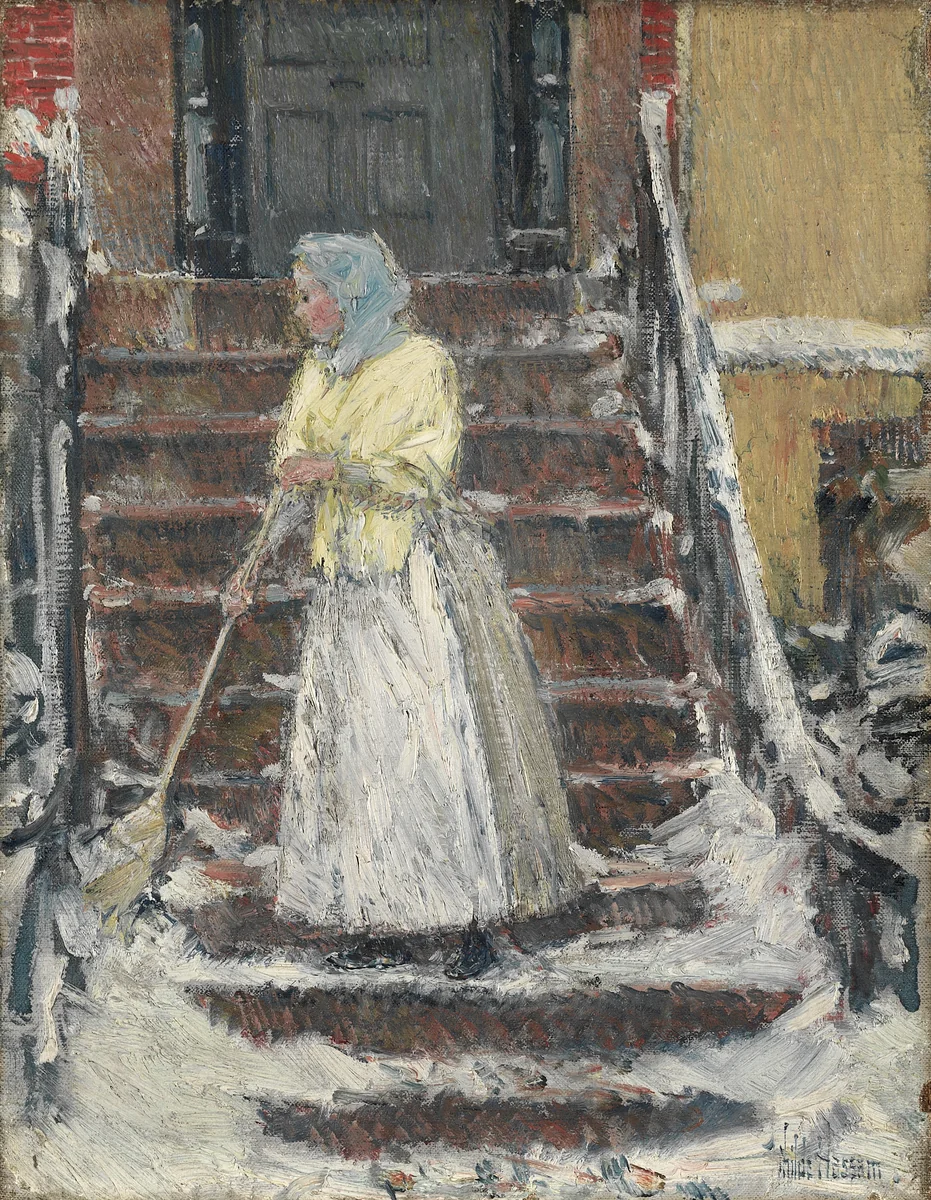 Sweeping Snow by Childe Hassam, painting, 1890-1899