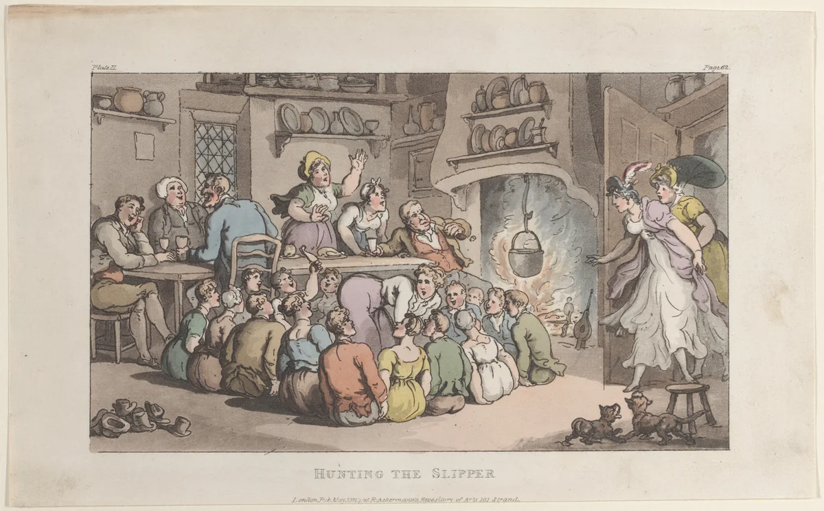 Hunting the Slipper, from "The Vicar of Wakefield" by Thomas Rowlandson, print, 1817