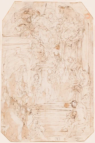 Presentation of the Virgin in the Temple [verso] by Antonio Zanchi, drawing, 1620