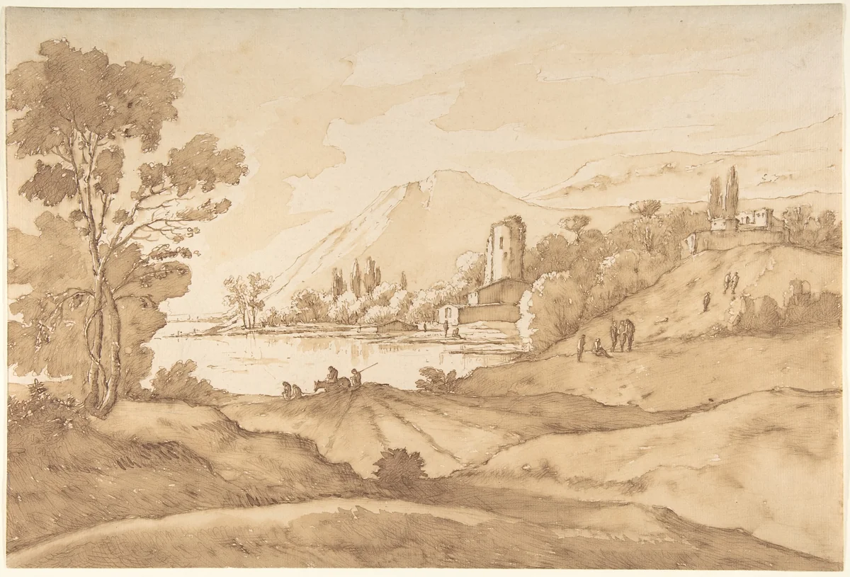 Southern Imaginary Landscape with Mountains and a Lake by Theodorus Wilkens, drawing, 1690-1748