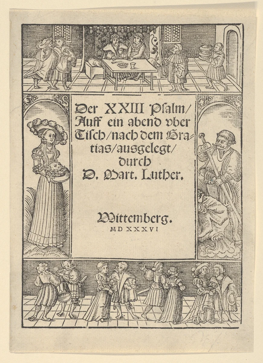 Title-Border with the Story of Salome and St. John the Baptist by Lucas Cranach, print, 1500-1557