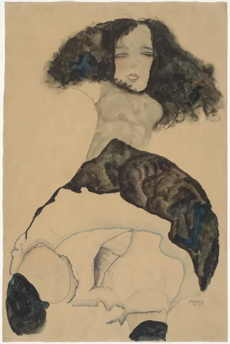 Girl with Black Hair (Mädchen mit schwarzem Haar) by Egon Schiele, drawing, 1911