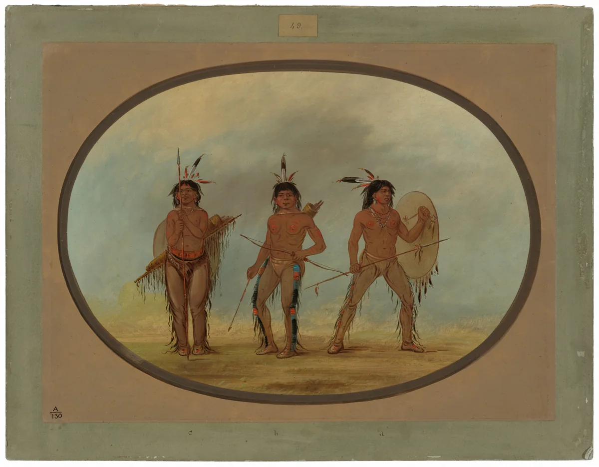Three Cheyenne Warriors by George Catlin, painting, 1861-1869