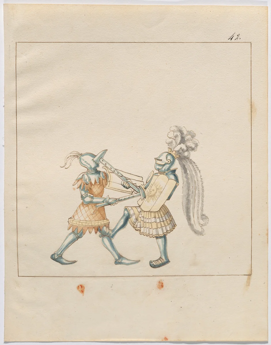 Foot Combat with War Hammers and Tartsche Shields by German 16th Century, drawing, 1515
