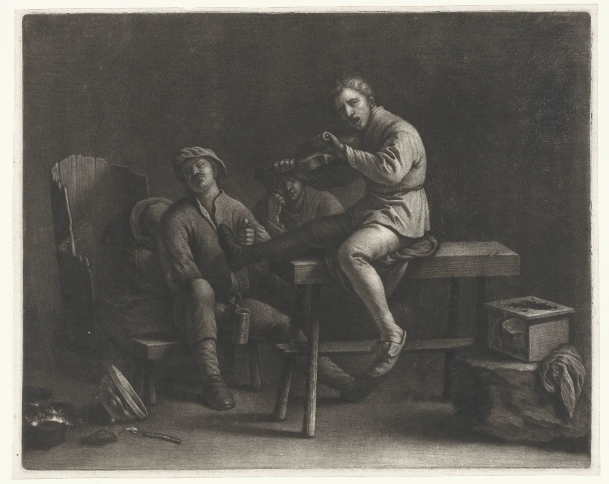 Vioolspeler in een herberg by Wallerant Vaillant, print, 1658-1677