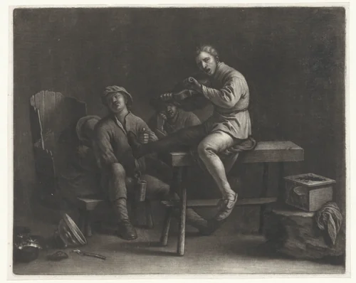 Vioolspeler in een herberg by Wallerant Vaillant, print, 1658-1677
