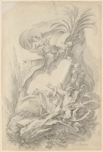 Design for a Frontispiece: Love Staying the Hand of Time by François Boucher, drawing, 1700-1770