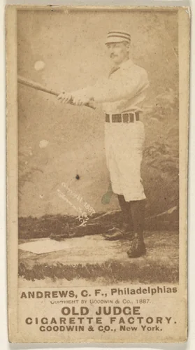 George Edward "Ed" Andrews, Center Field, Philadelphia, from the Old Judge series (N172) for Old Judge Cigarettes by Goodwin & Company, photograph, 1887