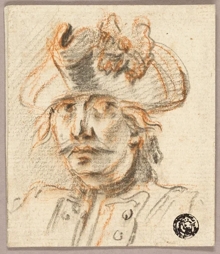 Bust of Soldier by Charles Parrocel, drawing, 1708-1752