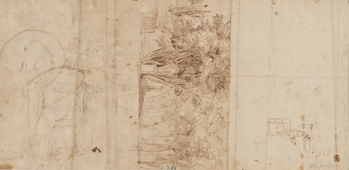 The Gardens of the Villa Medici by Gaspar van Wittel, drawing, 1710-1720