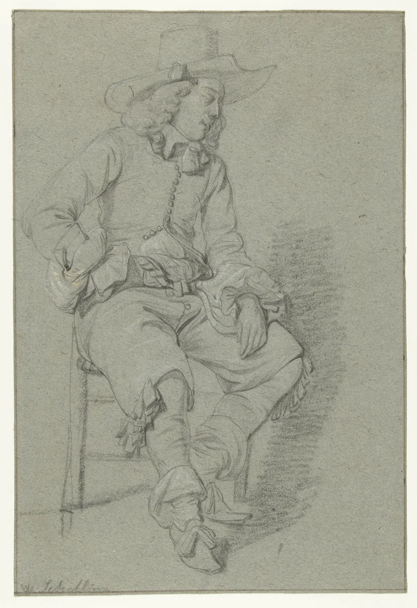 Zittende jongeman by Willem Schellinks, drawing, 1637-1678