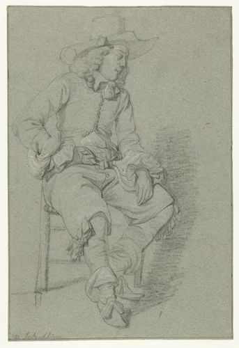 Zittende jongeman by Willem Schellinks, drawing, 1637-1678