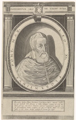 Portret van paus Leo XI by Friedrich van Hulsen, print, 1590-1665