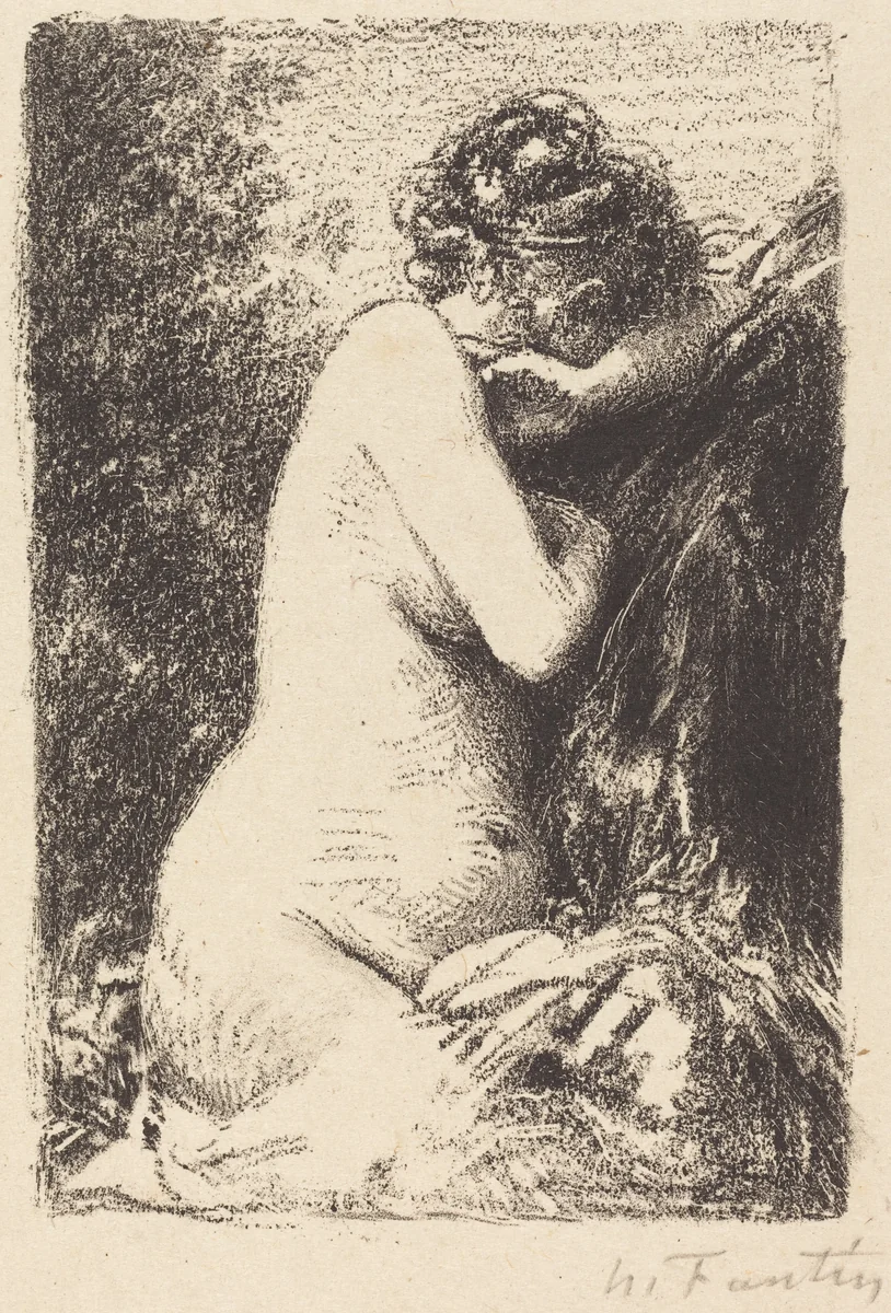 Weeper: Study of a Nude Woman, Seated with Profile to Right by Henri Fantin-Latour, print, 1899