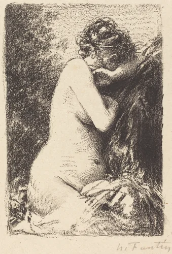 Weeper: Study of a Nude Woman, Seated with Profile to Right by Henri Fantin-Latour, print, 1899