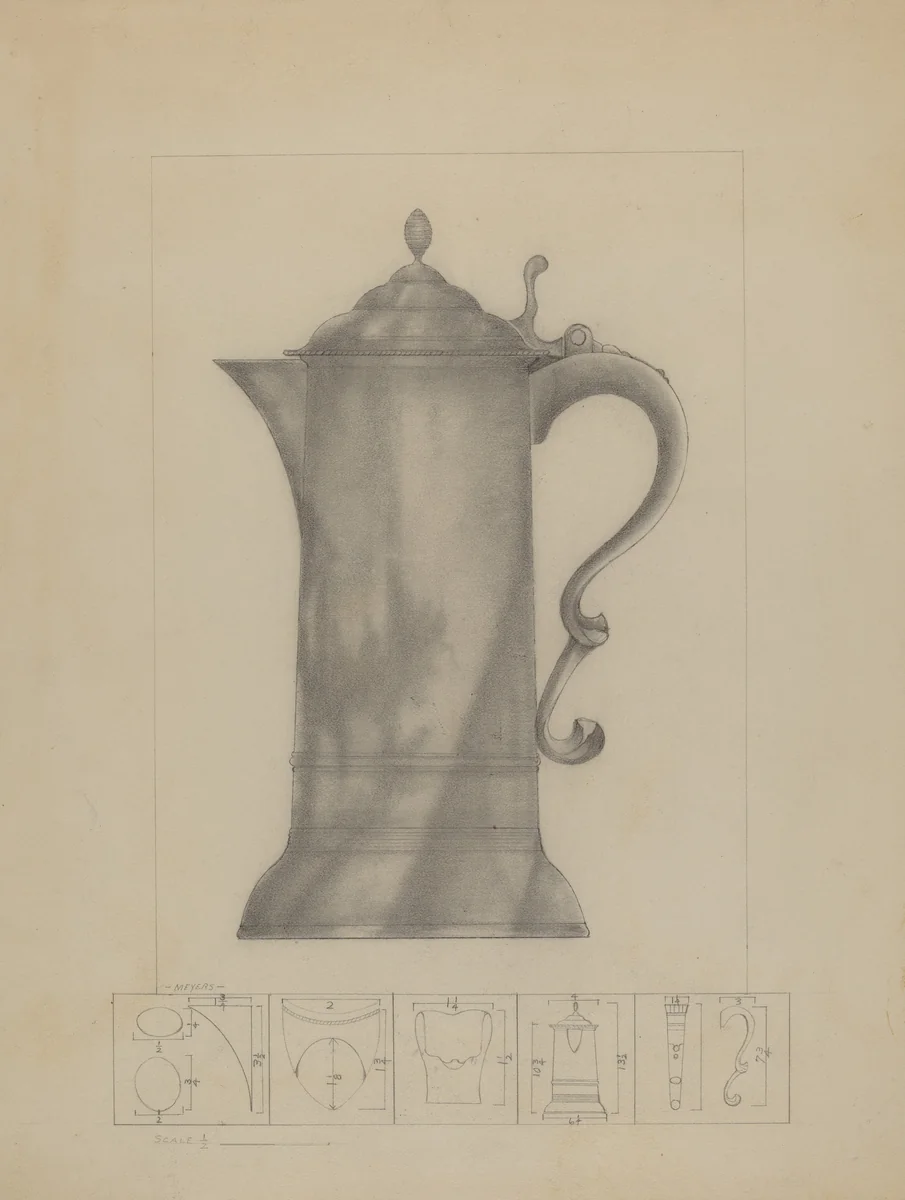Pewter Flagon by Henry Meyers, index of american design, 1936