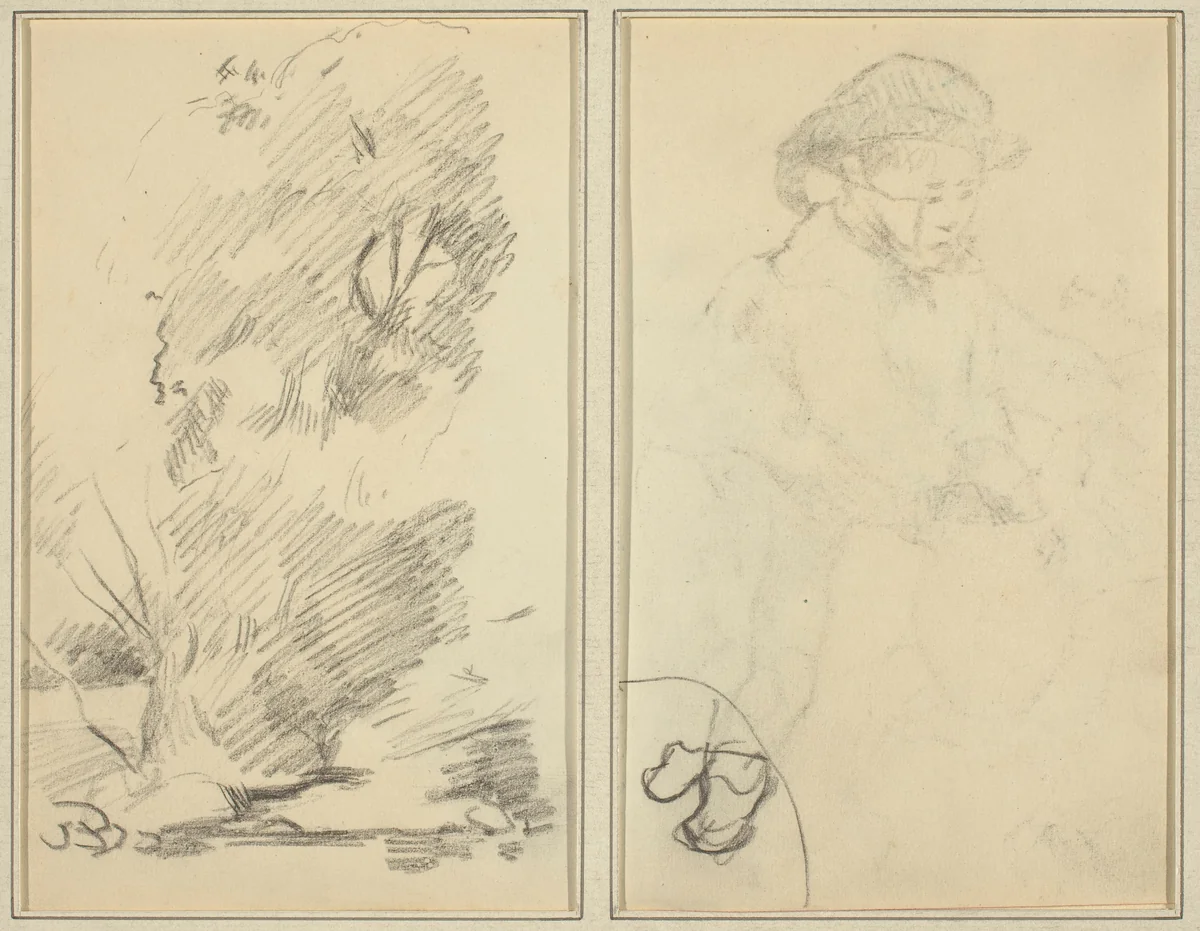 Trees; Sketch of Breton Boy [verso] by Paul Gauguin, drawing, 1884-1888