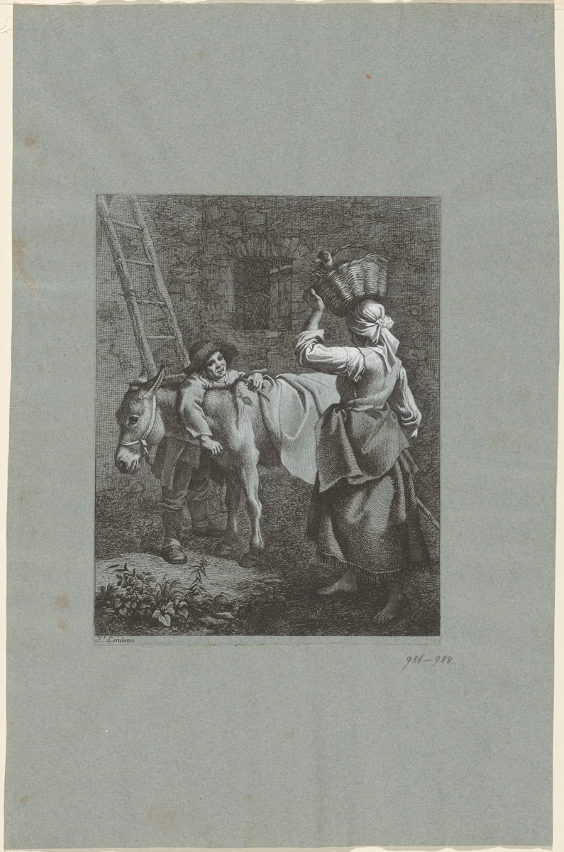 Shepherd Boy Speaking to a Farm Girl by Francesco Londonio, print, 1764