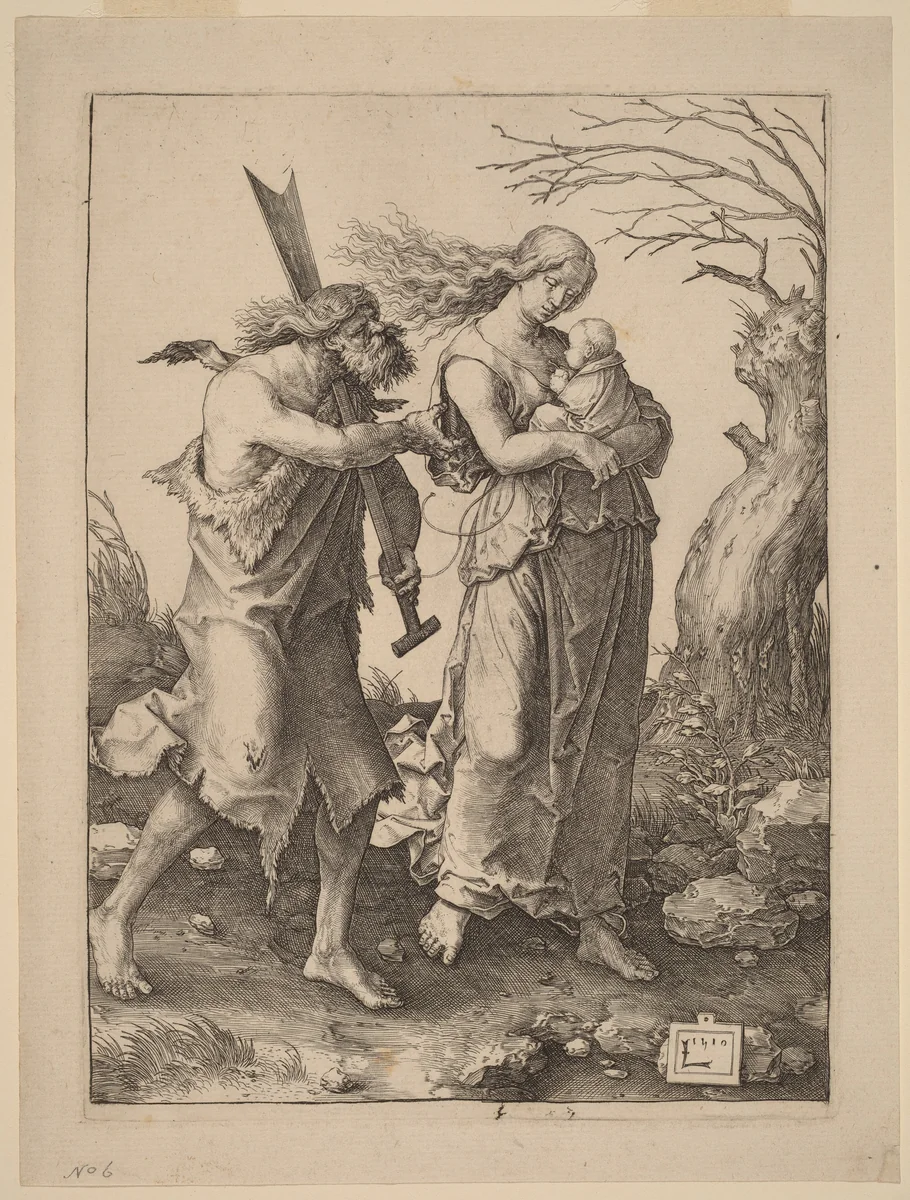 Adam and Eve after Their Expulsion from Paradise by Lucas van Leyden, print, 1510