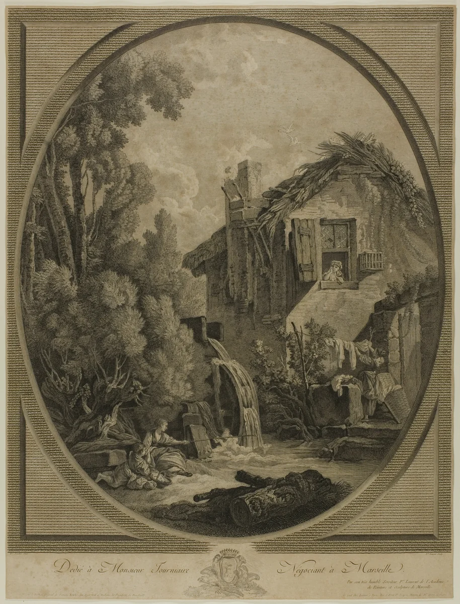 Windmill Landscape by François Boucher, print, 1701-1800