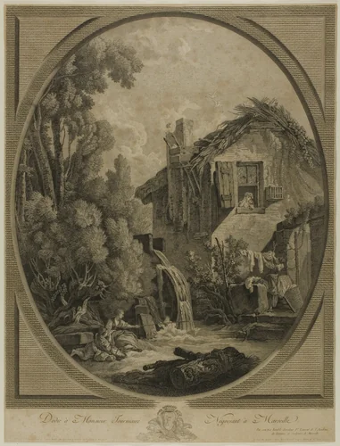 Windmill Landscape by François Boucher, print, 1701-1800