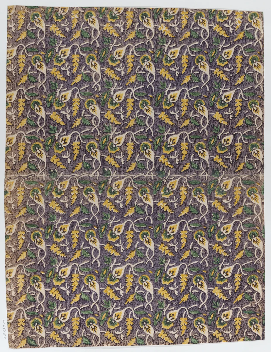 Book cover with overall yellow and green floral pattern by anonymous, print, 1700-1800