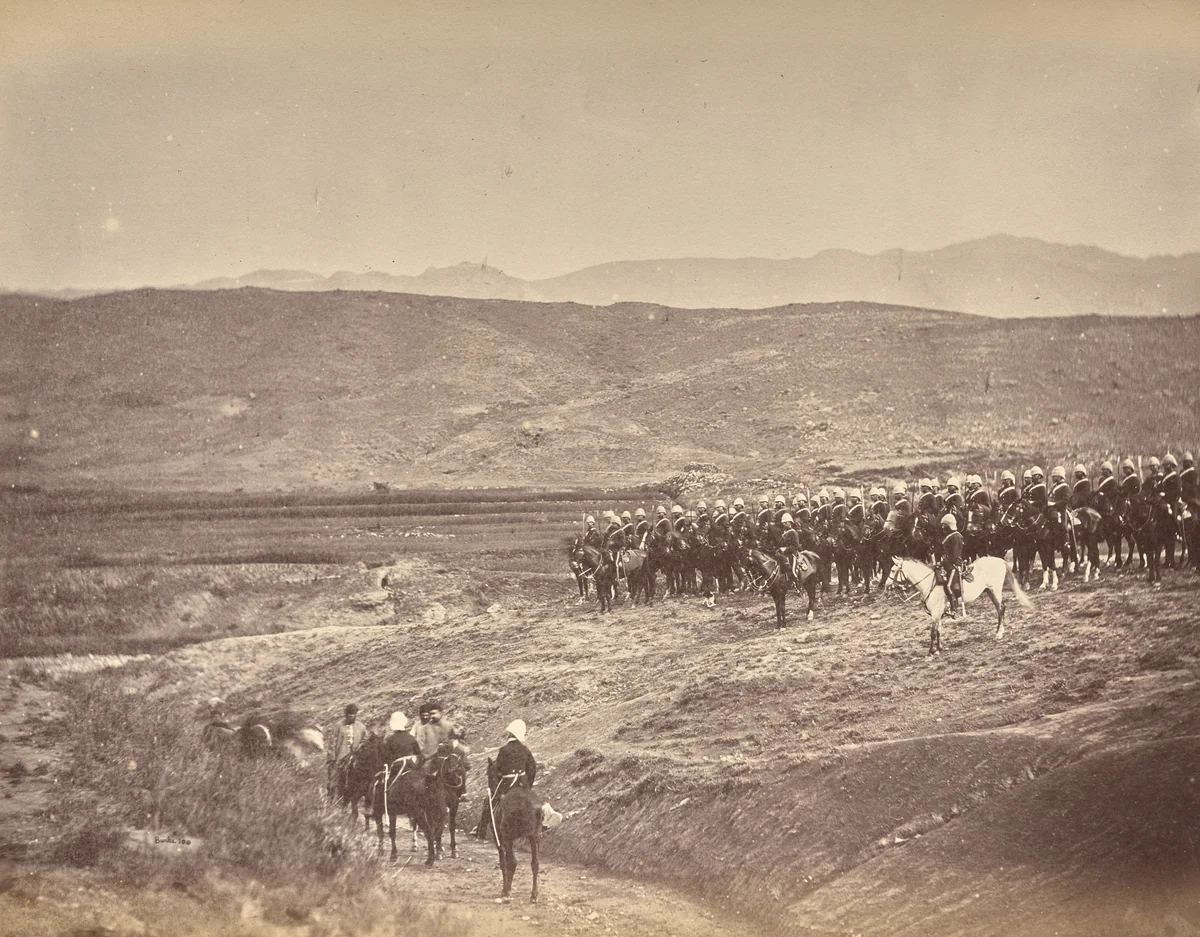 The Amir Yakub Khan. The First Meeting with Major Cavagnari and Mr. Jenkins, 7 Miles from Safed Sang by John Burke, photograph, 1878-1880
