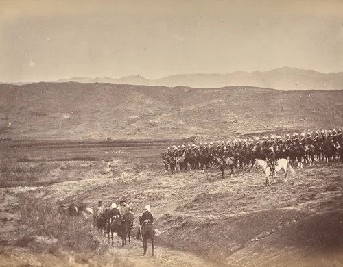 The Amir Yakub Khan. The First Meeting with Major Cavagnari and Mr. Jenkins, 7 Miles from Safed Sang by John Burke, photograph, 1878-1880