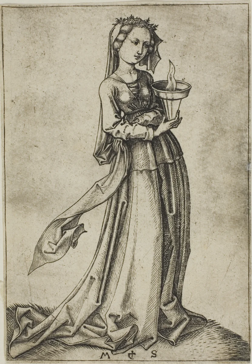 The Fourth Wise Virgin by Martin Schongauer, print, 1480-1491
