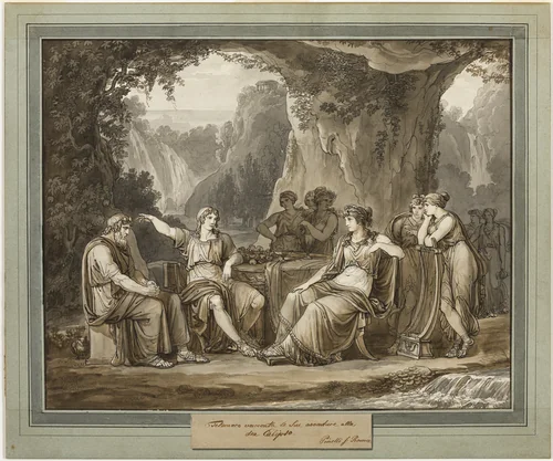 Telemachus Relates His Adventures to the Goddess Calypso, from The Adventures of Telemachus, Book 1 by Bartolomeo Pinelli, drawing, 1808