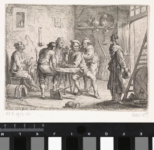 Vrouw verlaat herberg by Cornelis de Wael, print, 1630-1654