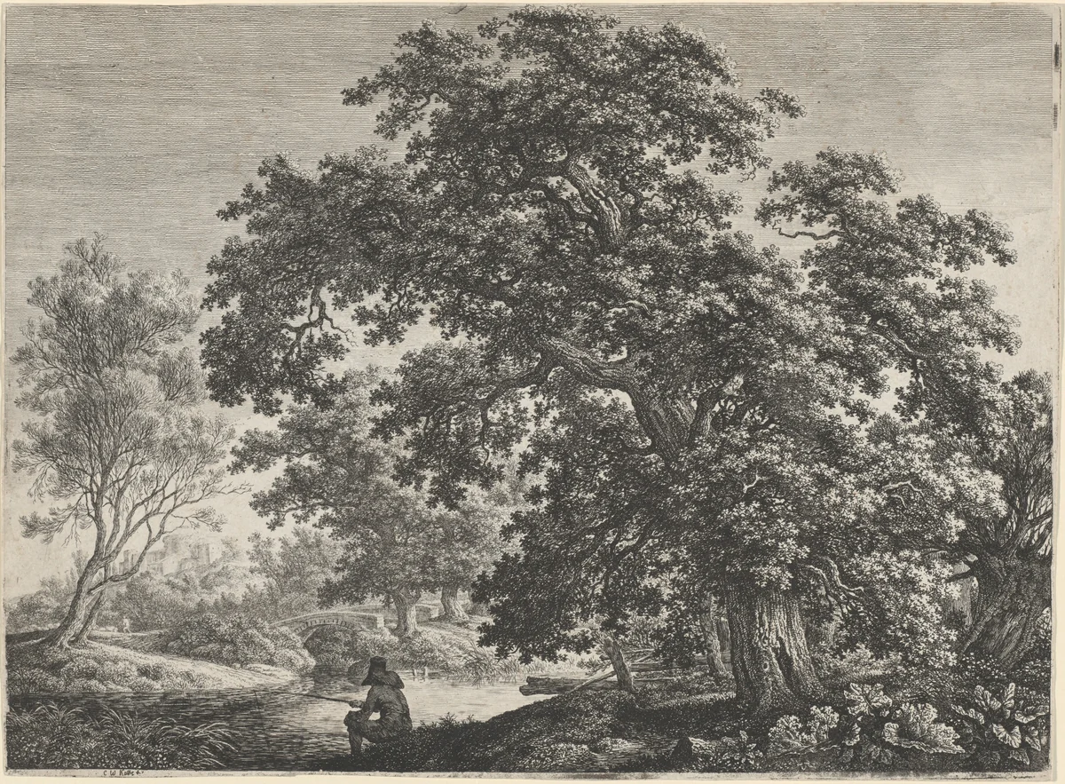 Giant Oak with a Seated Fisherman by Carl Wilhelm Kolbe, print, 1759-1835