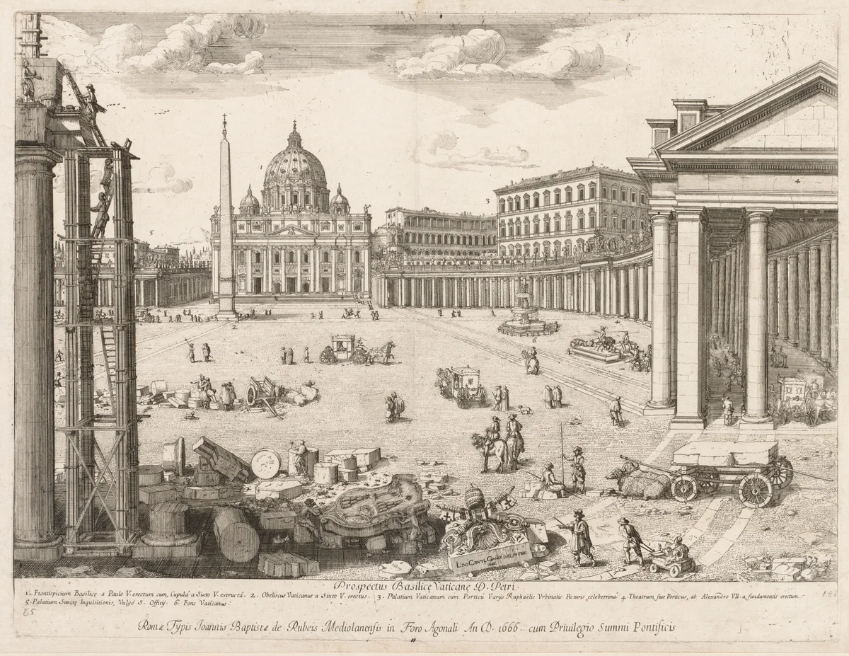 St. Peter's Basilica from "Prospectus Locurum Urbis Romae Insign[ium]" by Lievin Cruyl, print, 1666