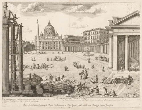 St. Peter's Basilica from "Prospectus Locurum Urbis Romae Insign[ium]" by Lievin Cruyl, print, 1666