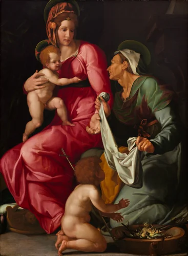 Madonna and Child with Saint Elizabeth and Saint John the Baptist by Jacopino del Conte, painting, 1535